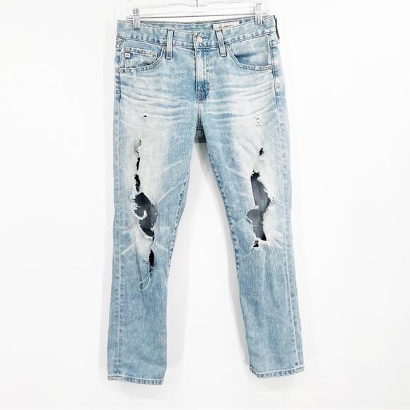 AG Adriano Goldschmied Mid-Rise The Ex-Boyfriend Slouchy Slim Jeans Destroyed - Picture 1 of 11